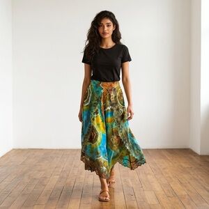Handmade Ice Dyed Geode High‎ Waist Harem Pants with Lace Trim and Elastic Waist